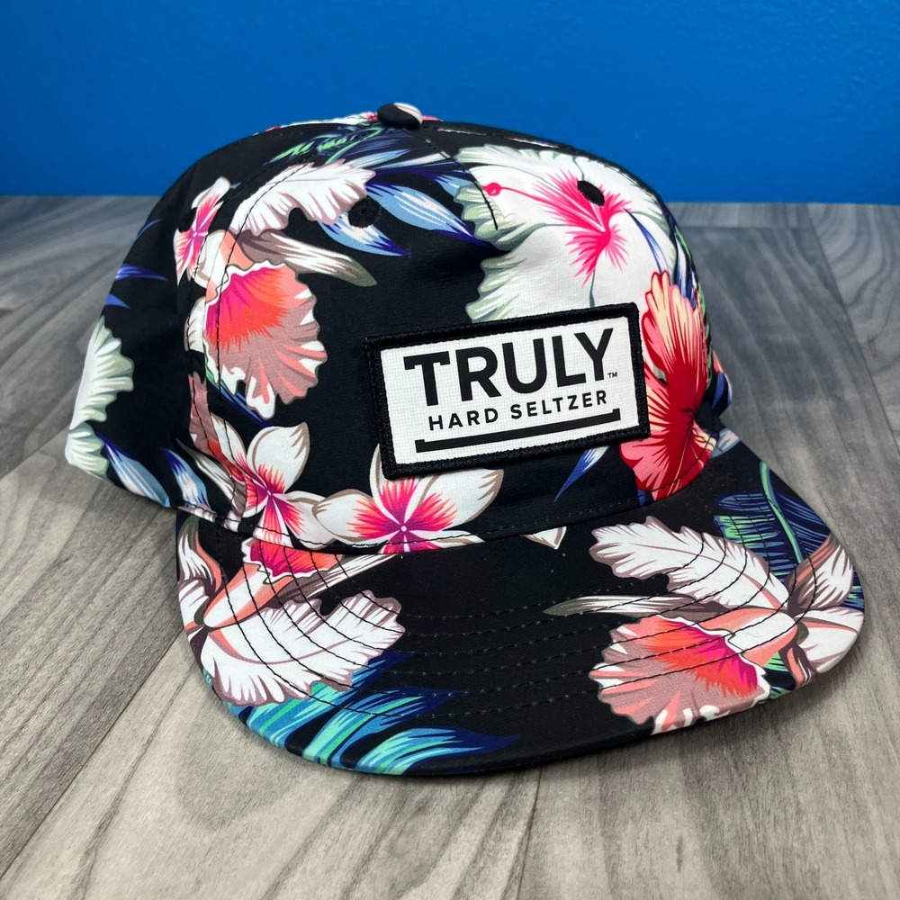 Truly Hard Seltzer Baseball Cap Mens Black‎ Hawaiian Floral Adjustable Snapback